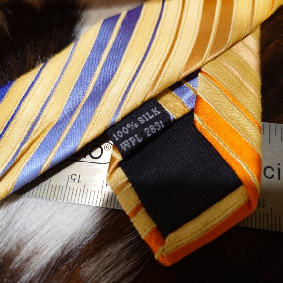 Bellissimo Purple, Gold, Blue and Orange Striped Silk Tie - Picture 4 of 4
